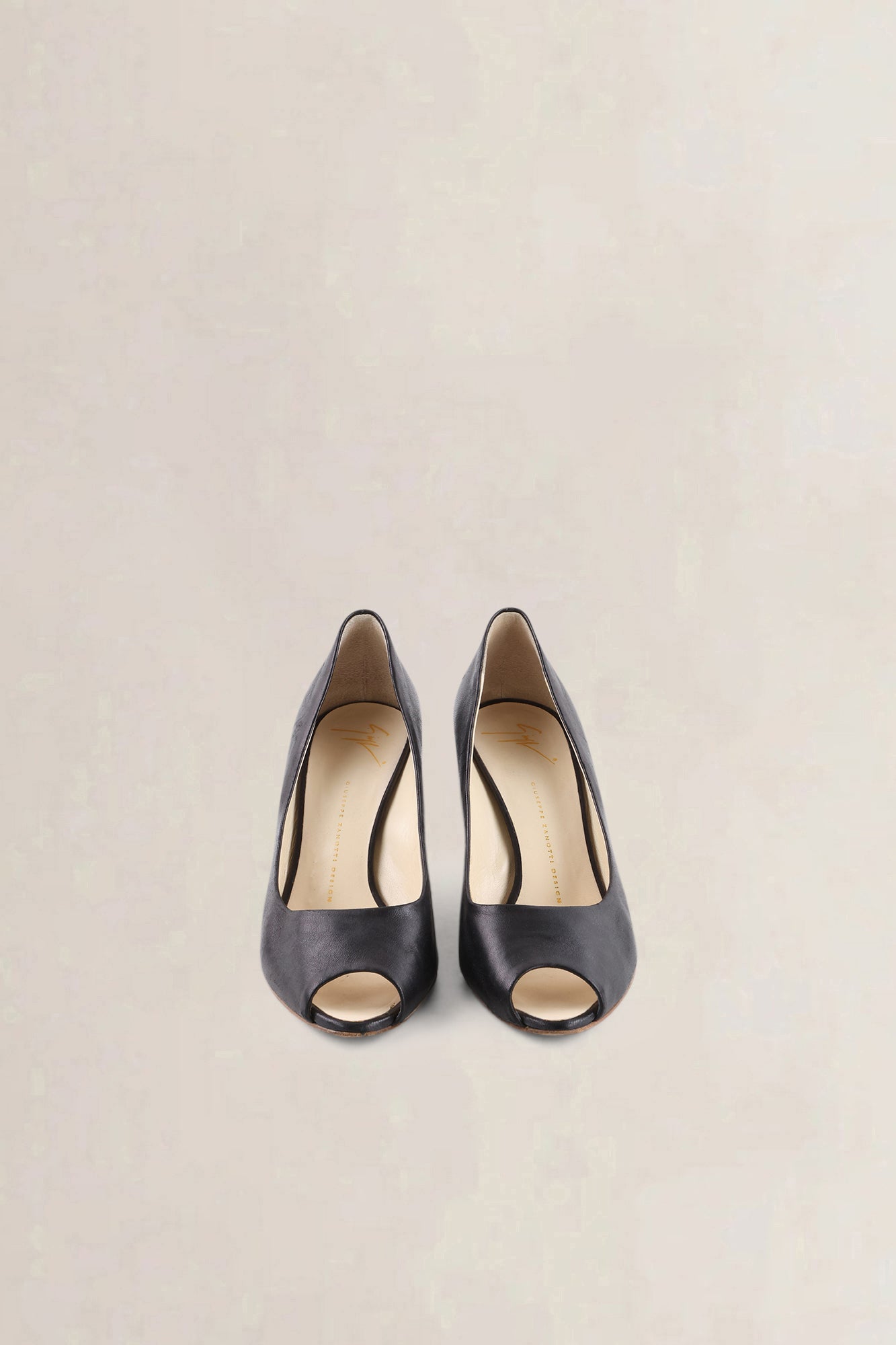 Giuseppe Zanotti Black Leather Peep-Toe Wedge Heels