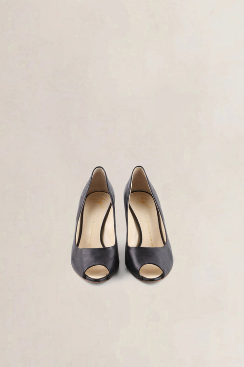 Giuseppe Zanotti Black Leather Peep-Toe Wedge Heels