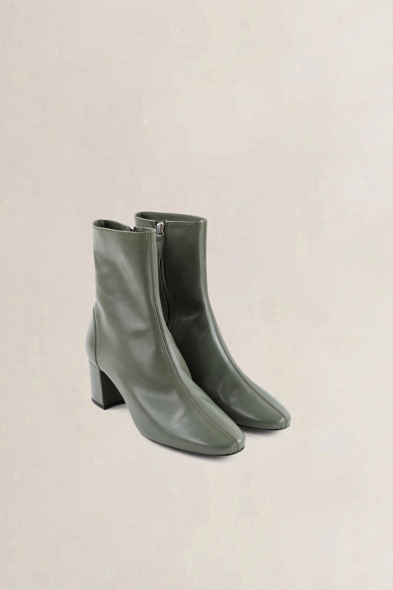Roseanna Olive Green Leather Ankle Boots