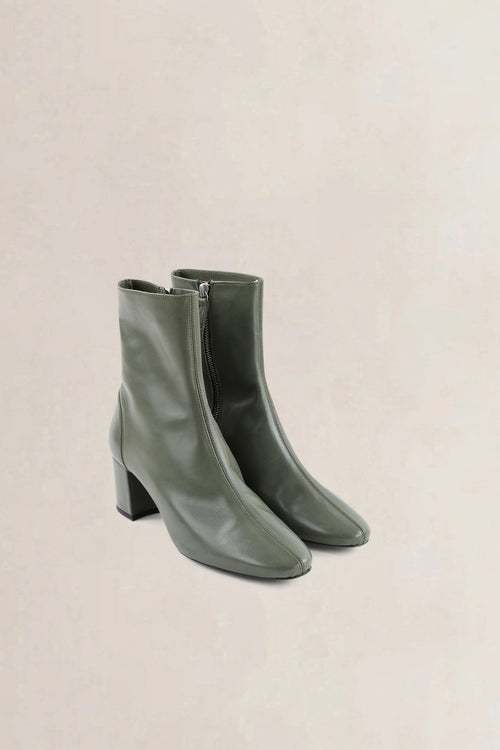 Roseanna Olive Green Leather Ankle Boots