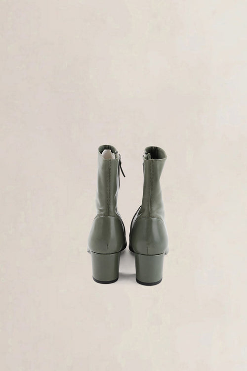 Roseanna Olive Green Leather Ankle Boots