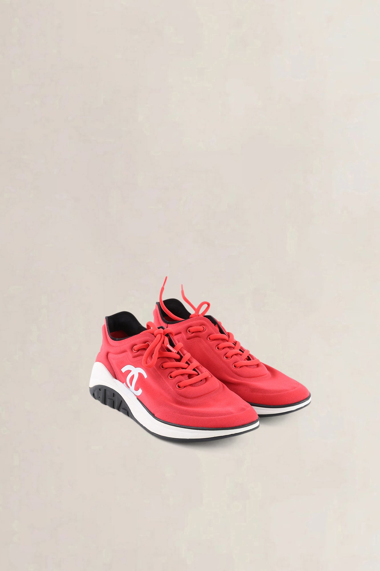 Chanel Red Acrylic CC Logo Sneakers
