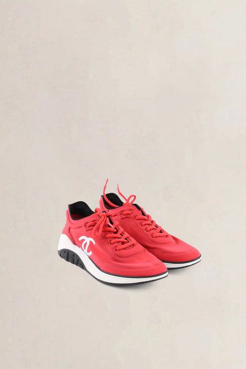 Chanel Red Acrylic CC Logo Sneakers