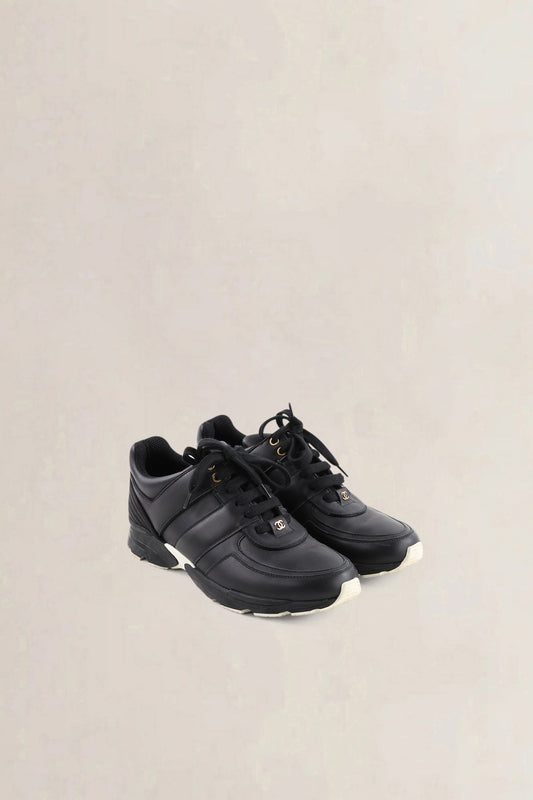 Chanel Black Leather CC Sneakers — preloved