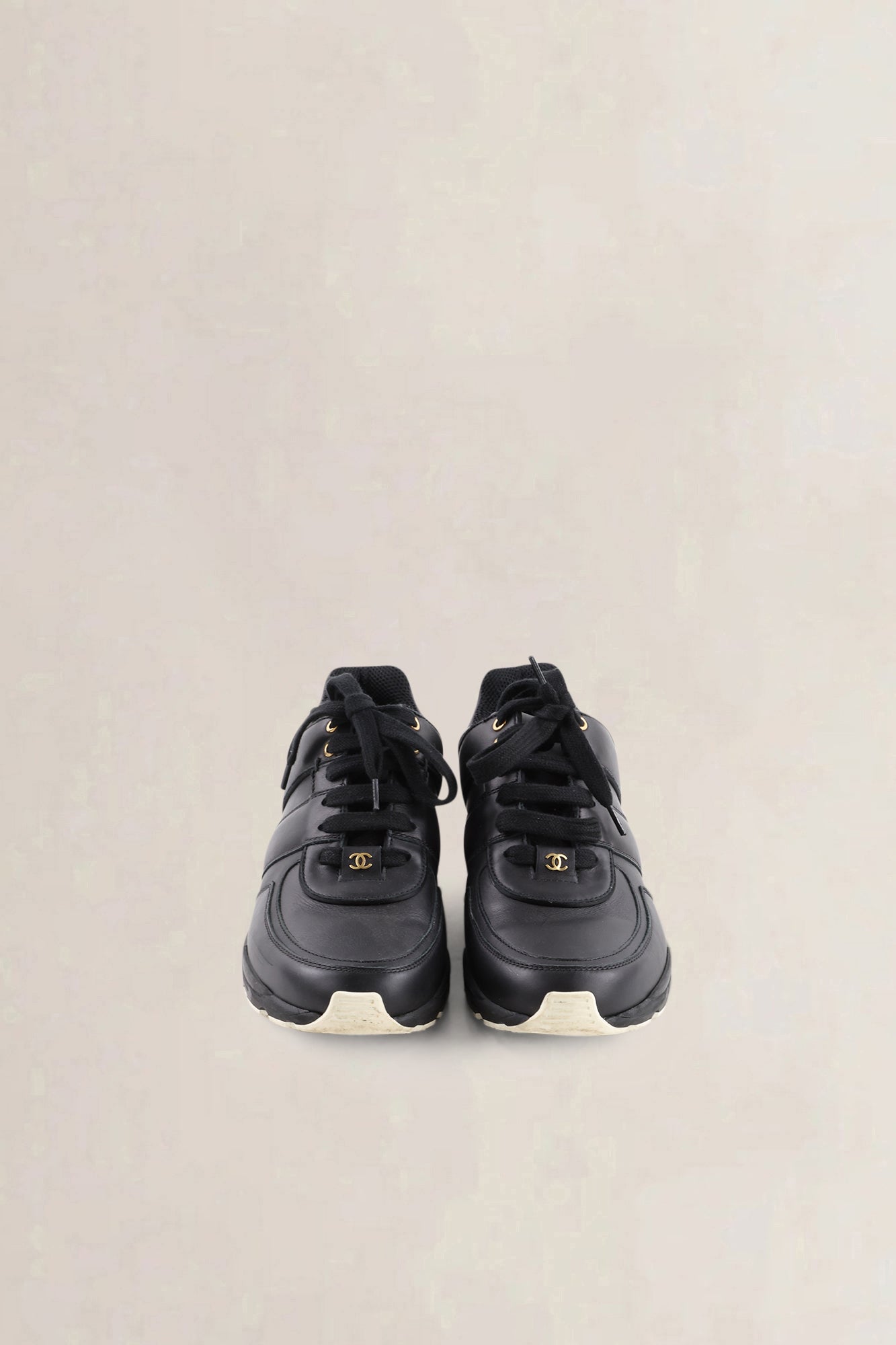Chanel Black Leather CC Logo Sneakers