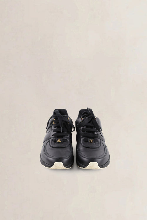 Chanel Black Leather CC Logo Sneakers