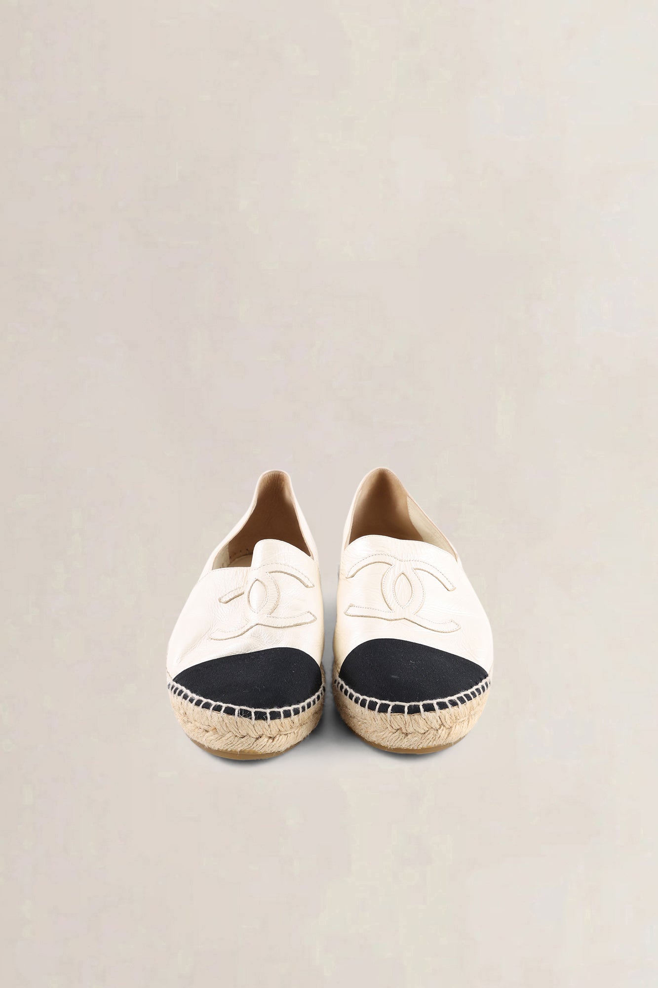 Chanel White & Black Leather Espadrilles