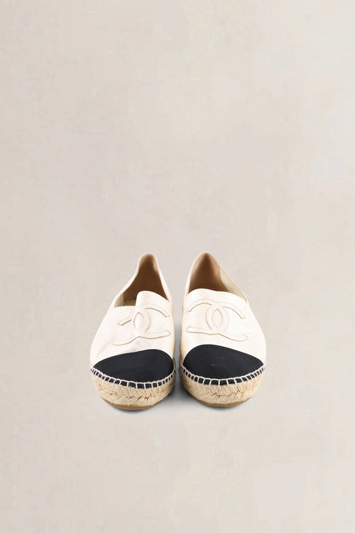 Chanel White & Black Leather Espadrilles