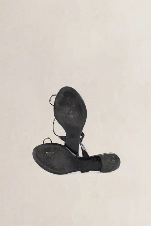 Chanel Black Patent Leather CC Ring Slip-On Sandals