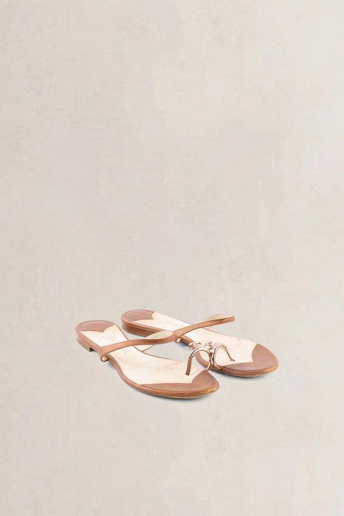 Chanel Brown Leather CC Toe Ring Sandals