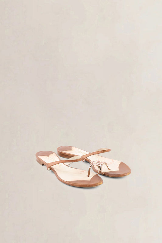 Chanel Brown Leather CC Toe Ring Sandals — preloved