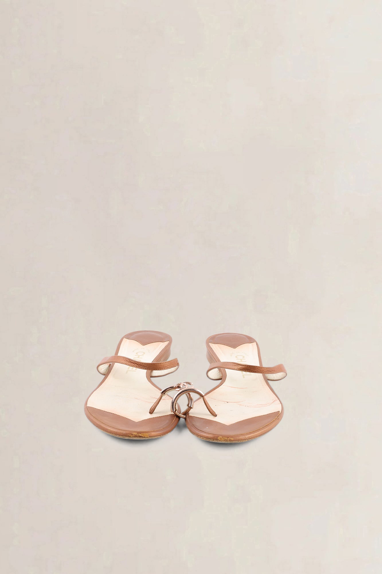 Chanel Brown Leather CC Toe Ring Sandals — preloved