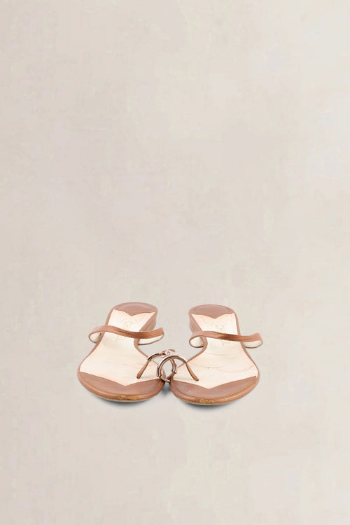 Chanel Brown Leather CC Toe Ring Sandals