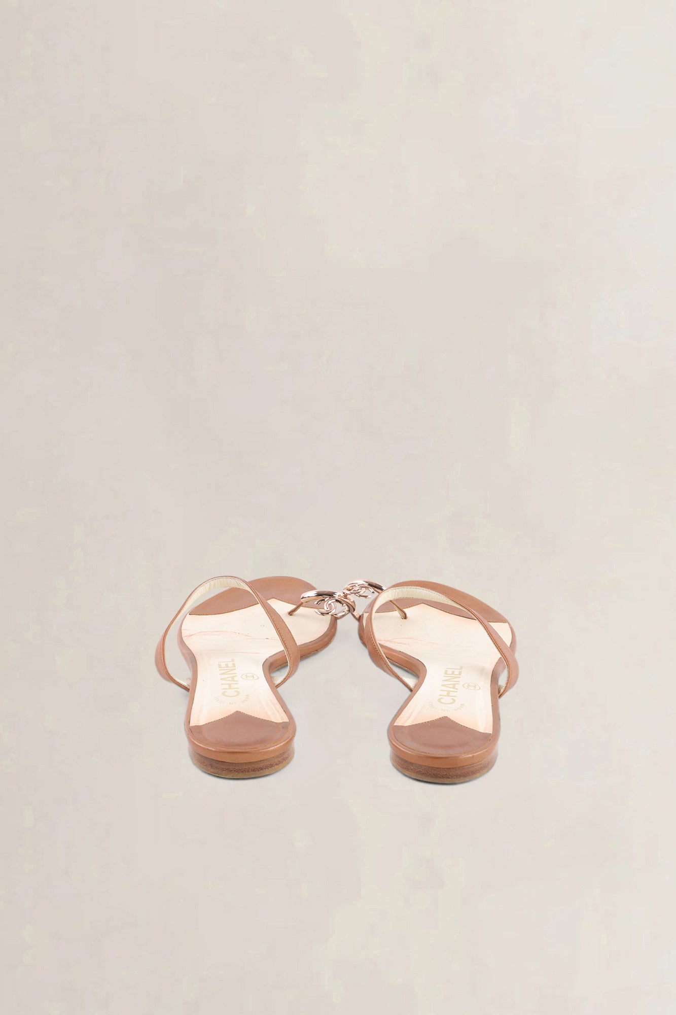 Chanel Brown Leather CC Toe Ring Sandals
