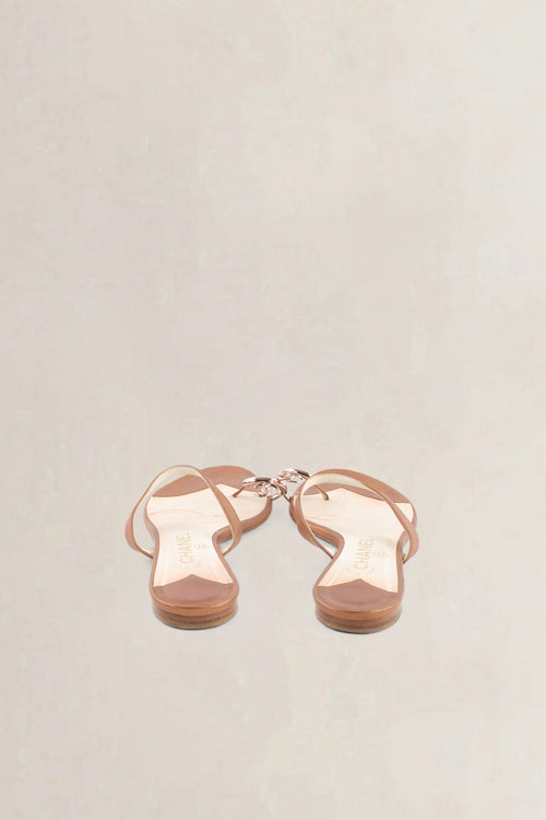 Chanel Brown Leather CC Toe Ring Sandals