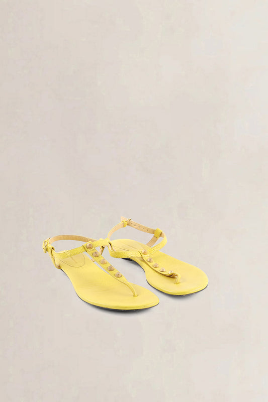 Balenciaga Yellow Leather Arena Studded Thong Sandals