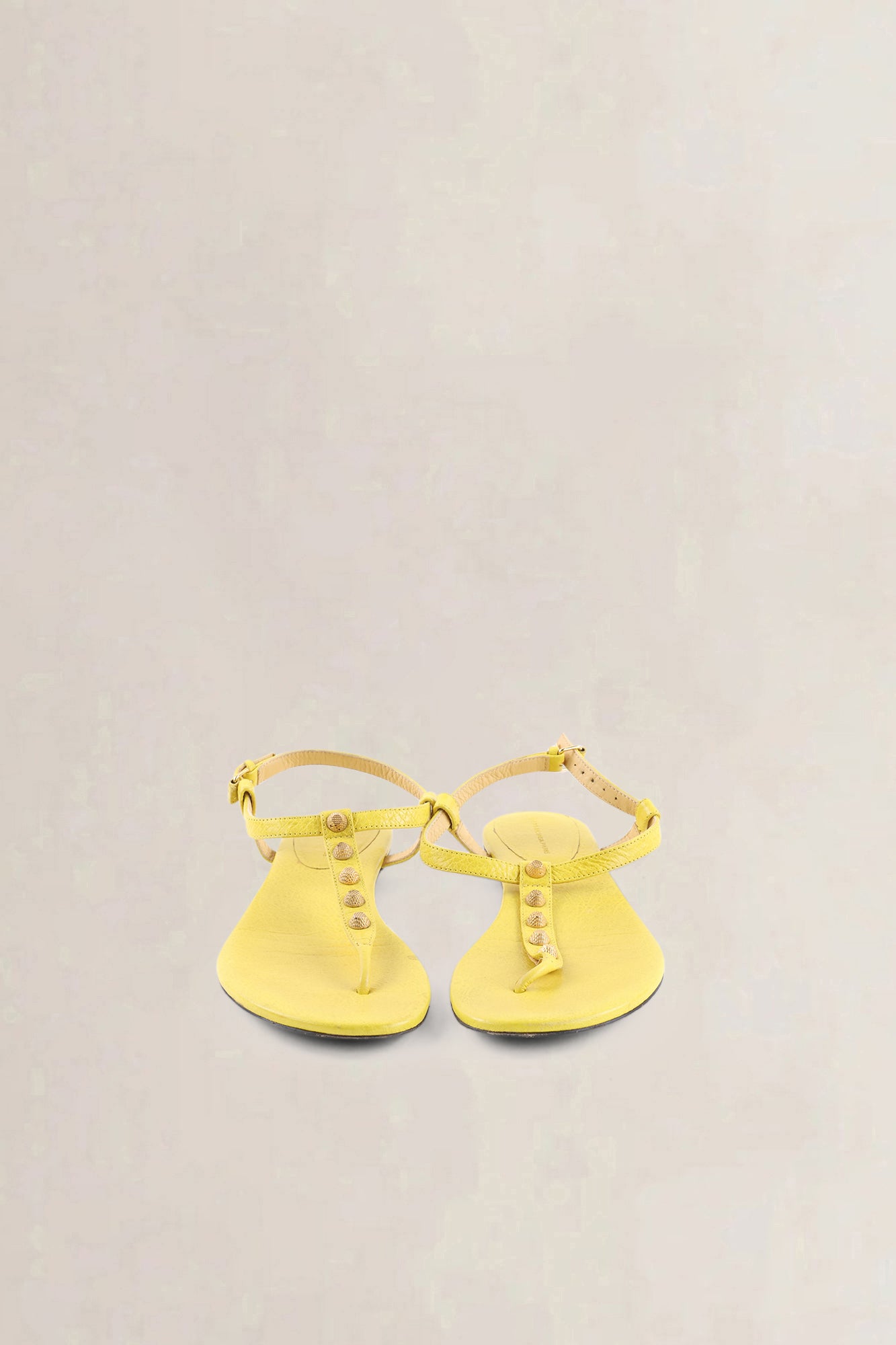 Balenciaga Yellow Leather Arena Studded Thong Sandals