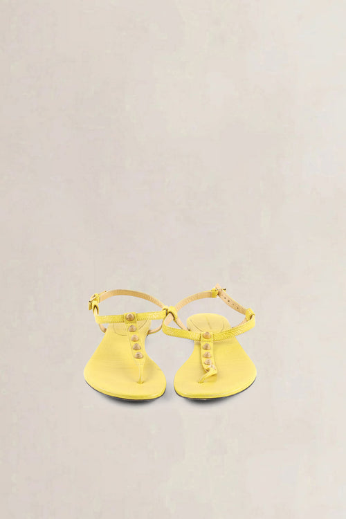 Balenciaga Yellow Leather Arena Studded Thong Sandals