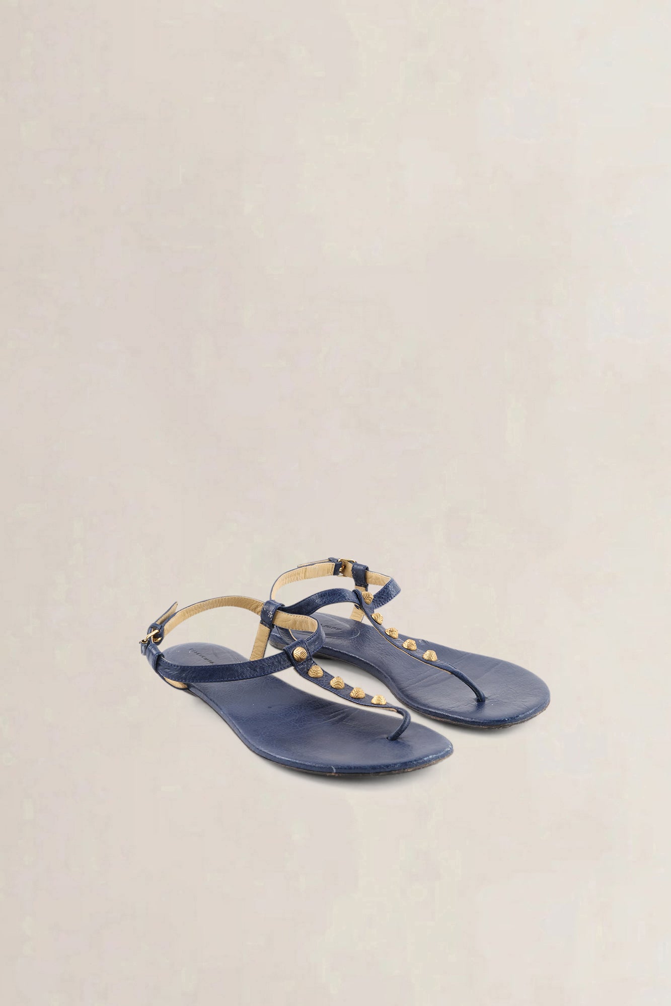 Balenciaga Blue Studded Leather Arena Thong Sandals