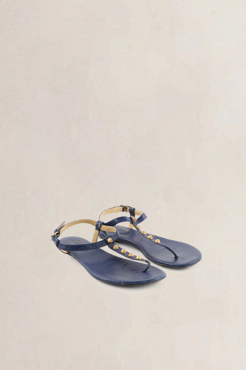 Balenciaga Blue Studded Leather Arena Thong Sandals