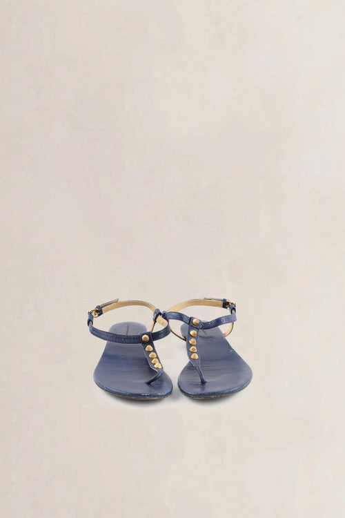 Balenciaga Blue Studded Leather Arena Thong Sandals