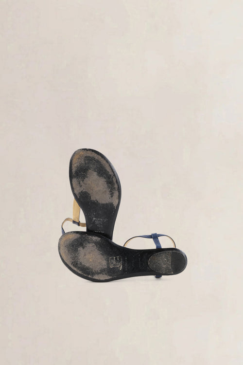 Balenciaga Blue Studded Leather Arena Thong Sandals
