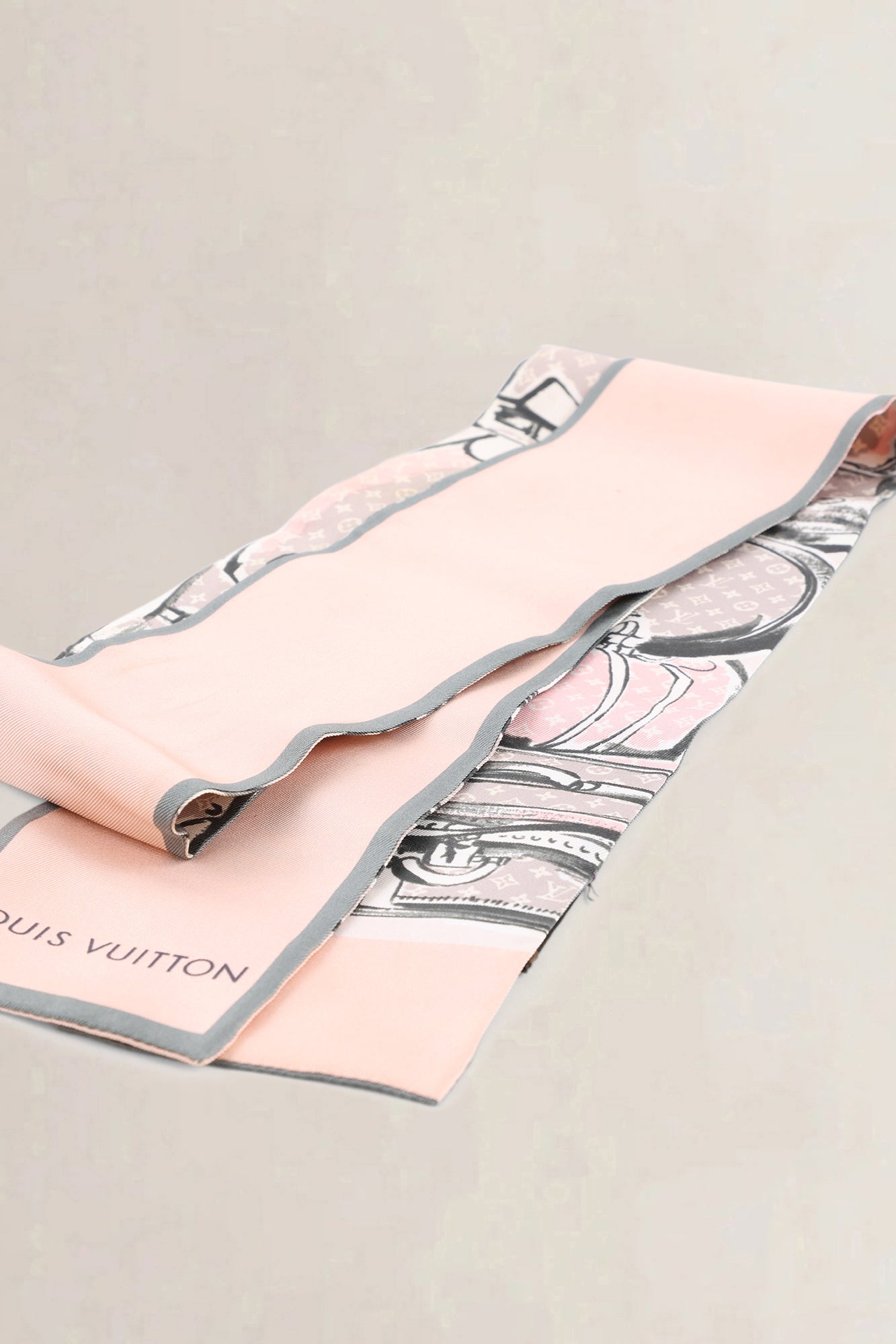 Louis Vuitton Pink & Grey Monogram Silk Scarf