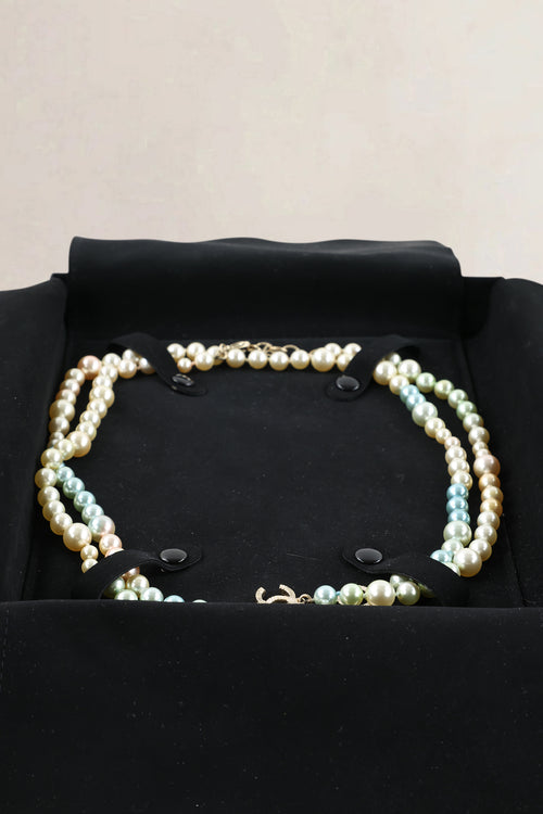 Chanel White Faux Pearl Double Strand CC Necklace