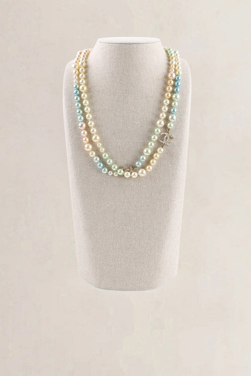 Chanel White Faux Pearl Double Strand CC Necklace