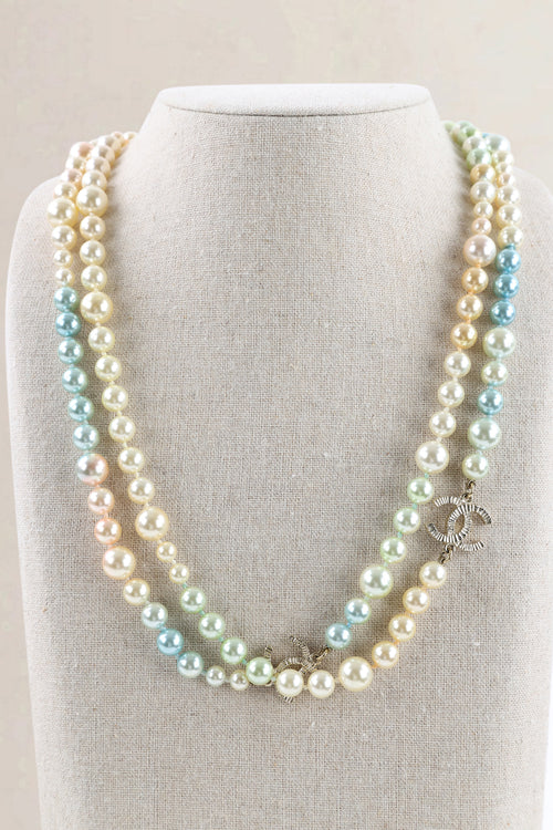 Chanel White Faux Pearl Double Strand CC Necklace