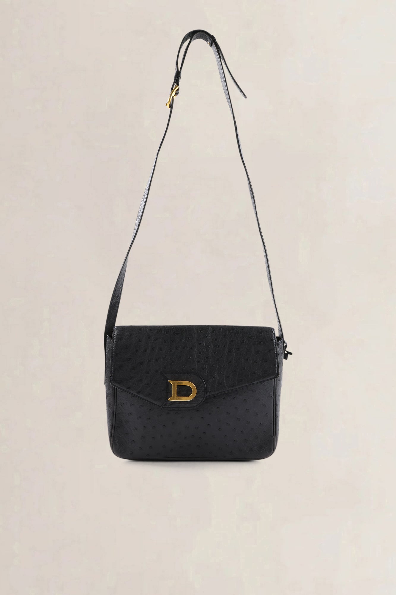Delvaux Black Ostrich Leather Crossbody Bag