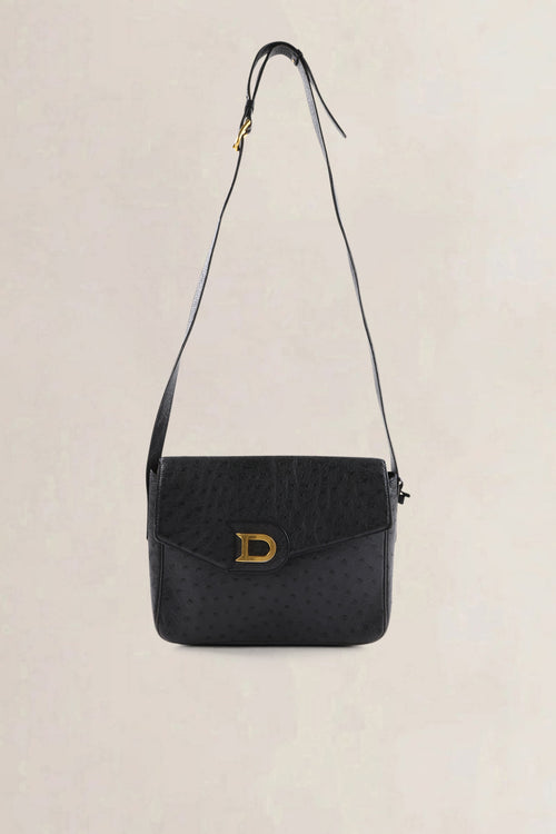 Delvaux Black Ostrich Leather Crossbody Bag