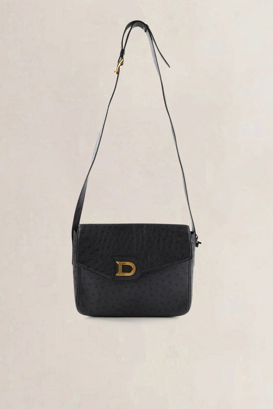 Delvaux Black Ostrich Leather Crossbody — vintage