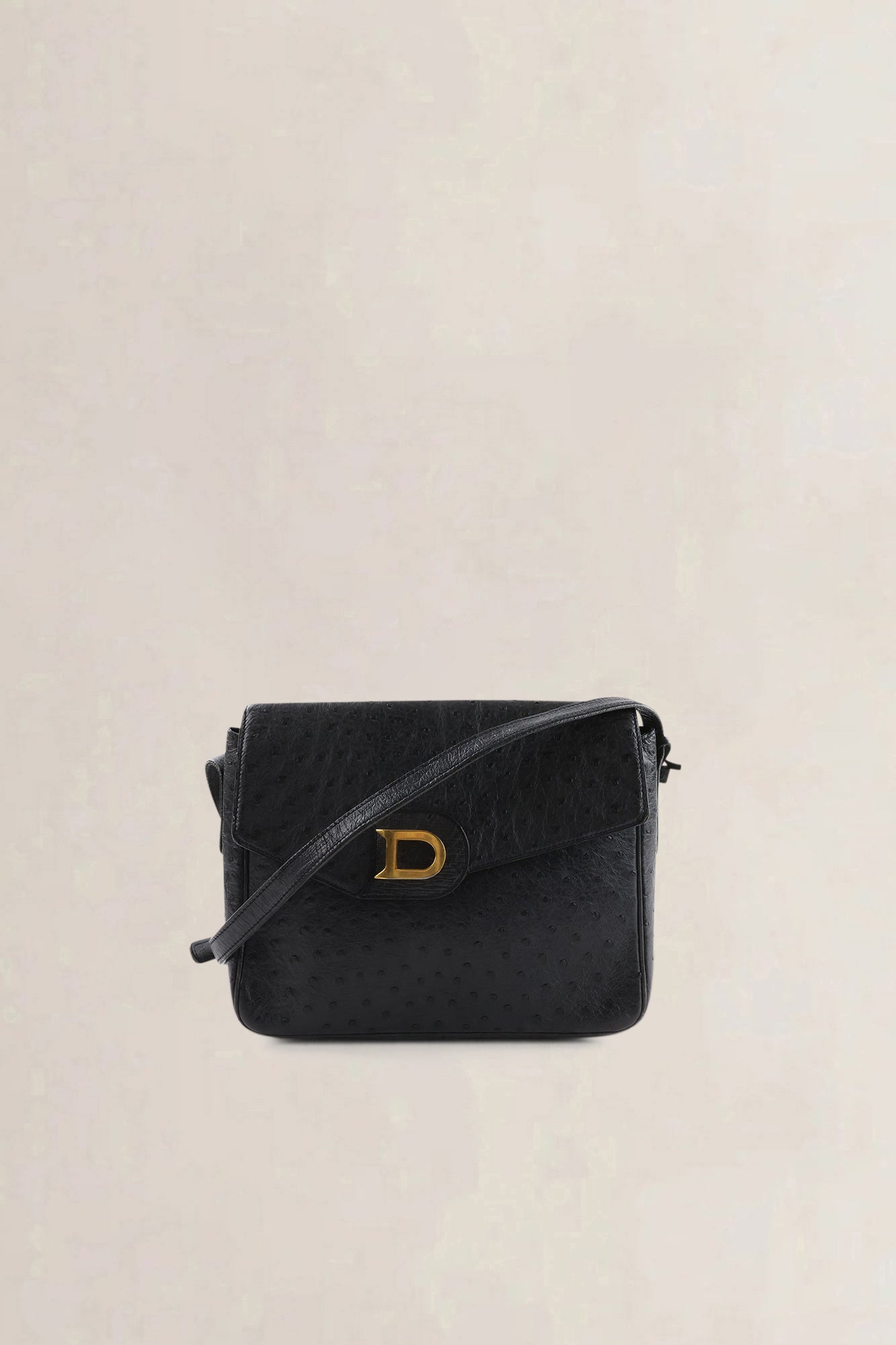 Delvaux Black Ostrich Leather Crossbody Bag