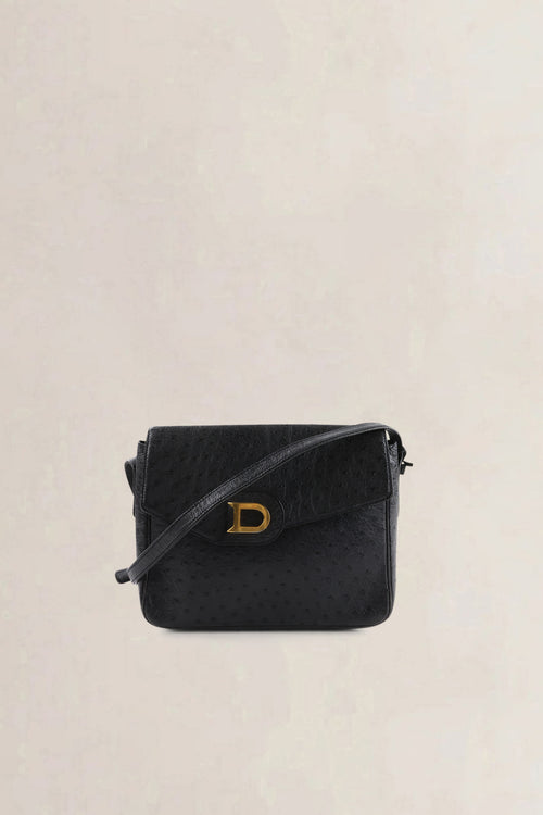 Delvaux Black Ostrich Leather Crossbody Bag