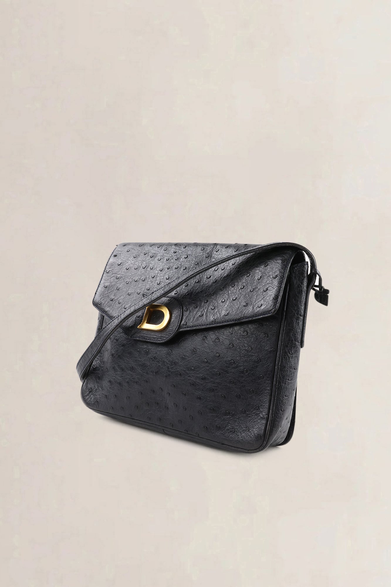 Delvaux Black Ostrich Leather Crossbody Bag