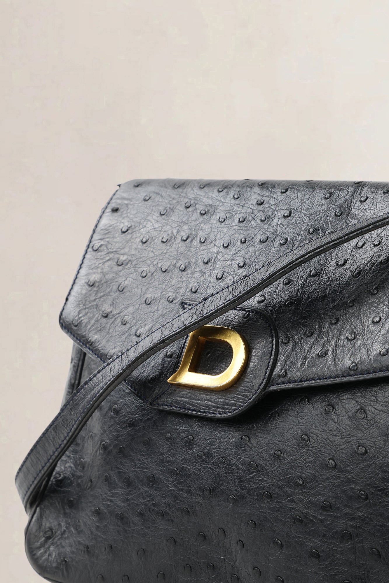 Delvaux Black Ostrich Leather Crossbody Bag
