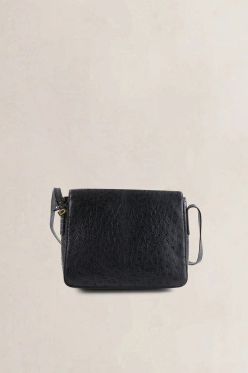 Delvaux Black Ostrich Leather Crossbody Bag