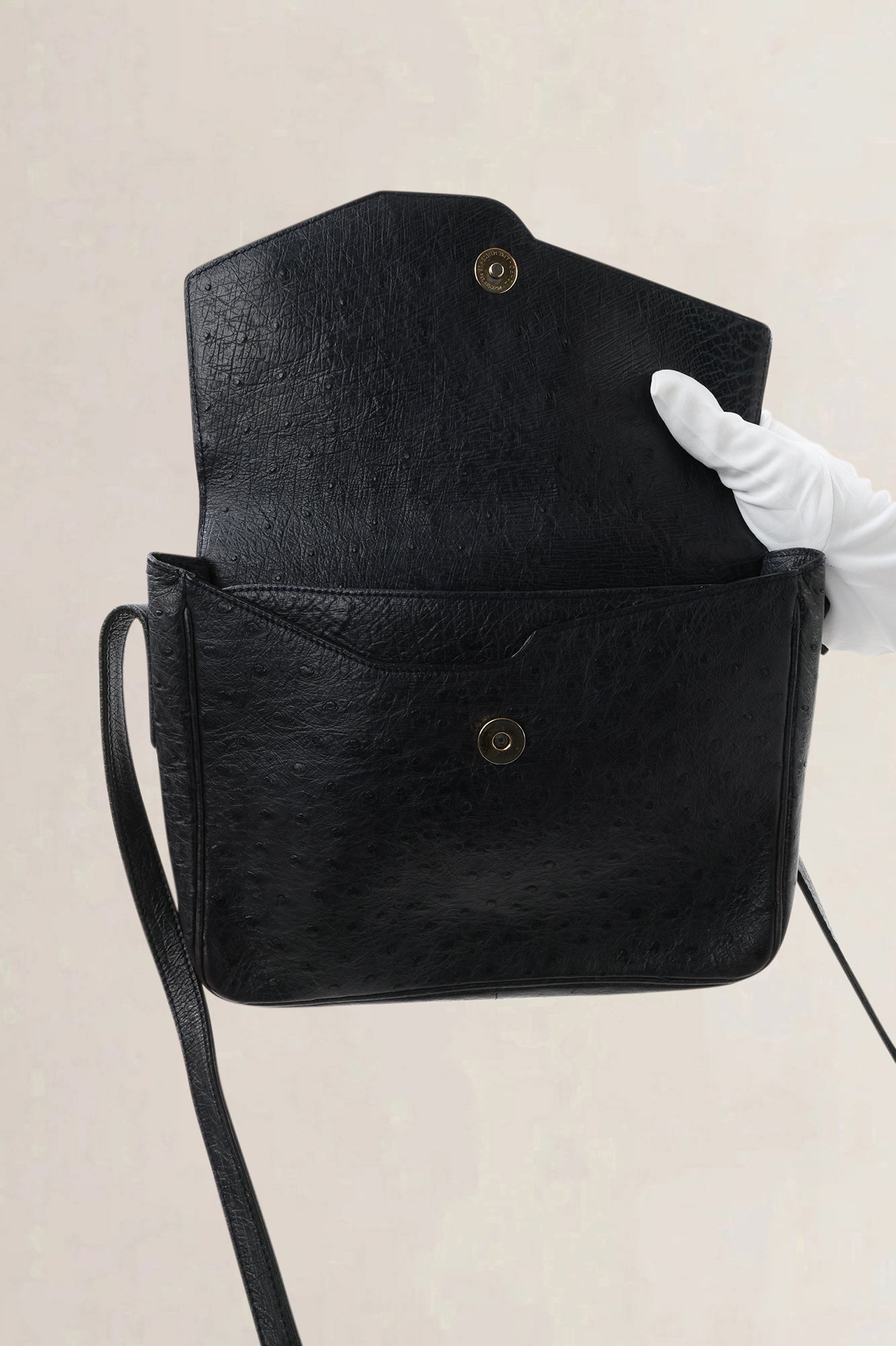 Delvaux Black Ostrich Leather Crossbody Bag