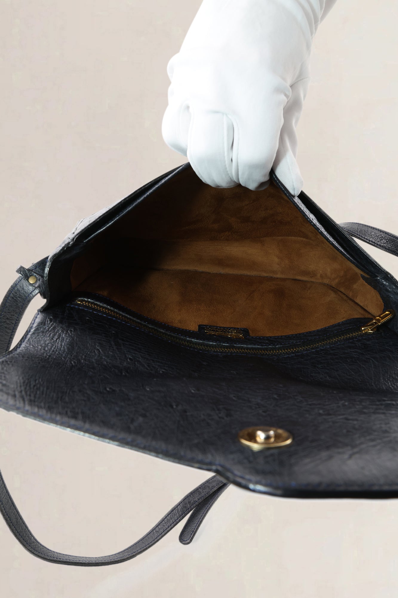 Delvaux Black Ostrich Leather Crossbody Bag