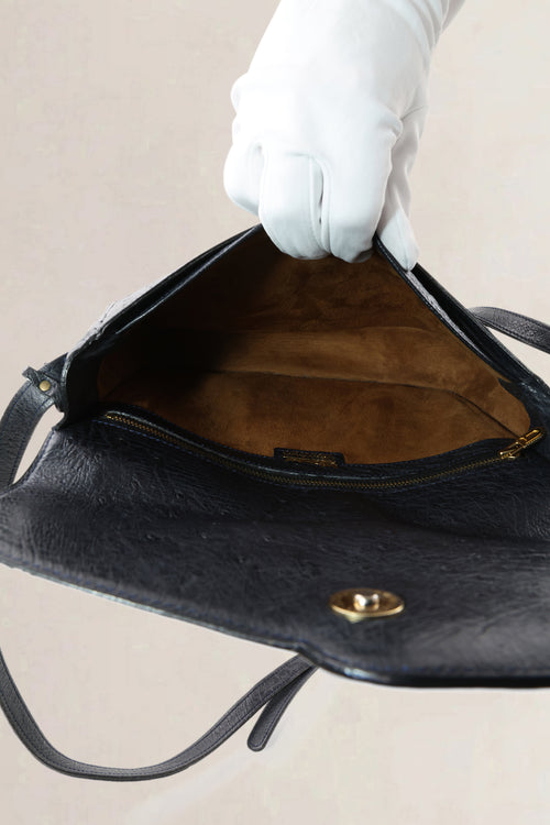 Delvaux Black Ostrich Leather Crossbody Bag