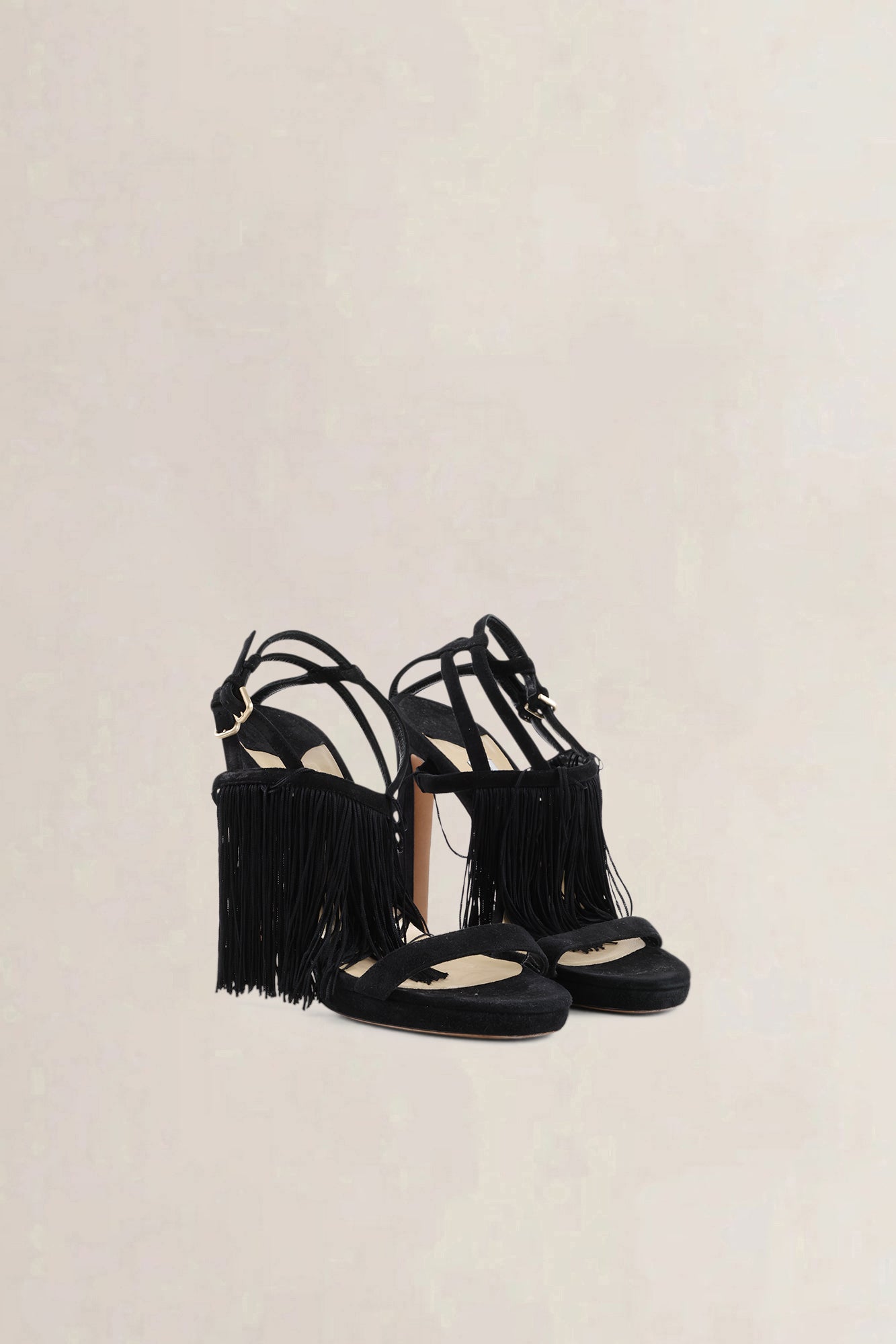 Jimmy Choo Black Suede Viola Tassel Fringe Sandals