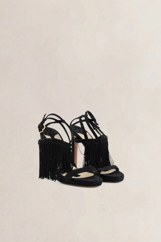 Jimmy Choo Black Suede Viola Tassel Fringe Sandals