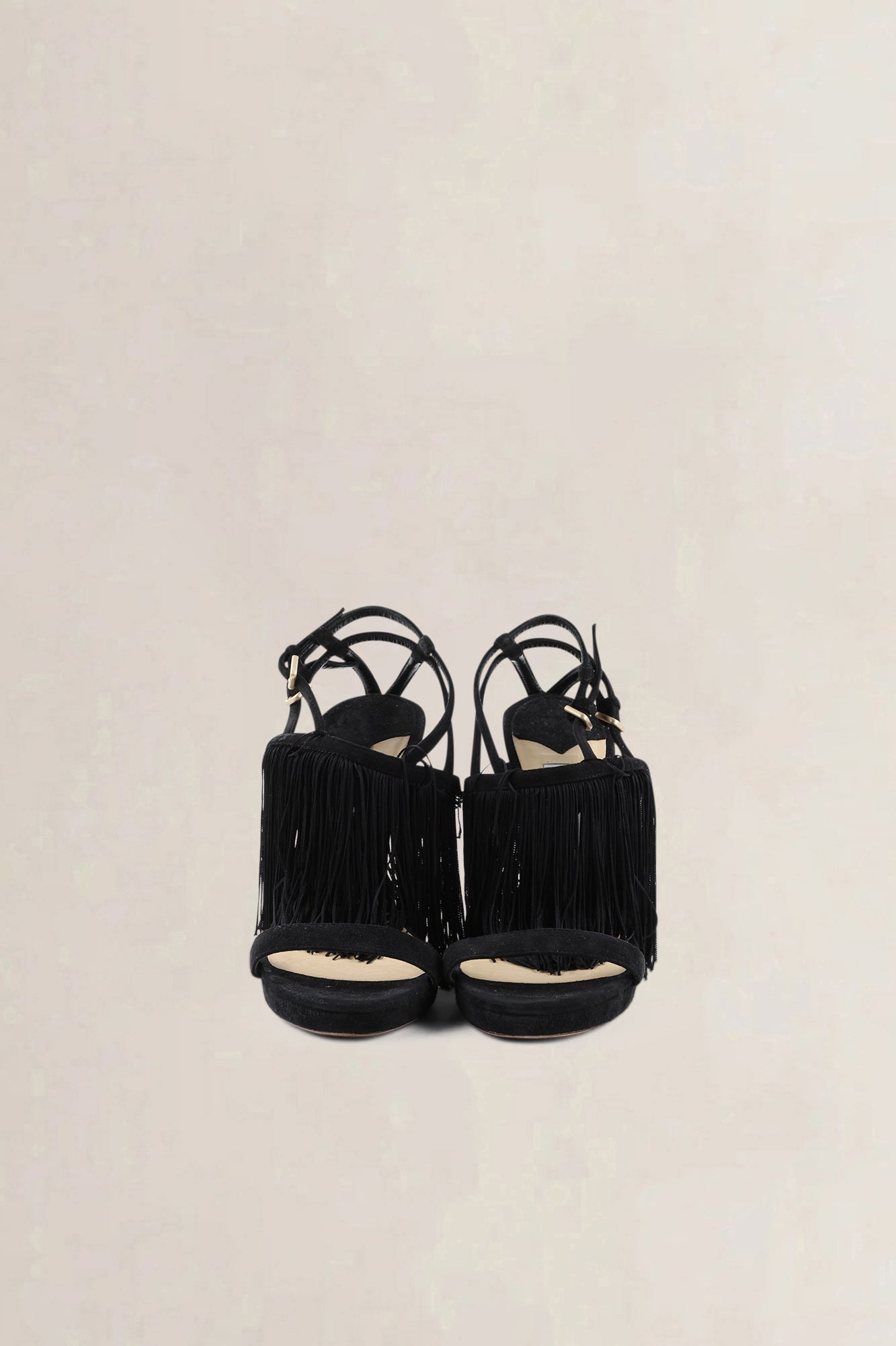 Jimmy Choo Black Suede Viola Tassel Fringe Sandals