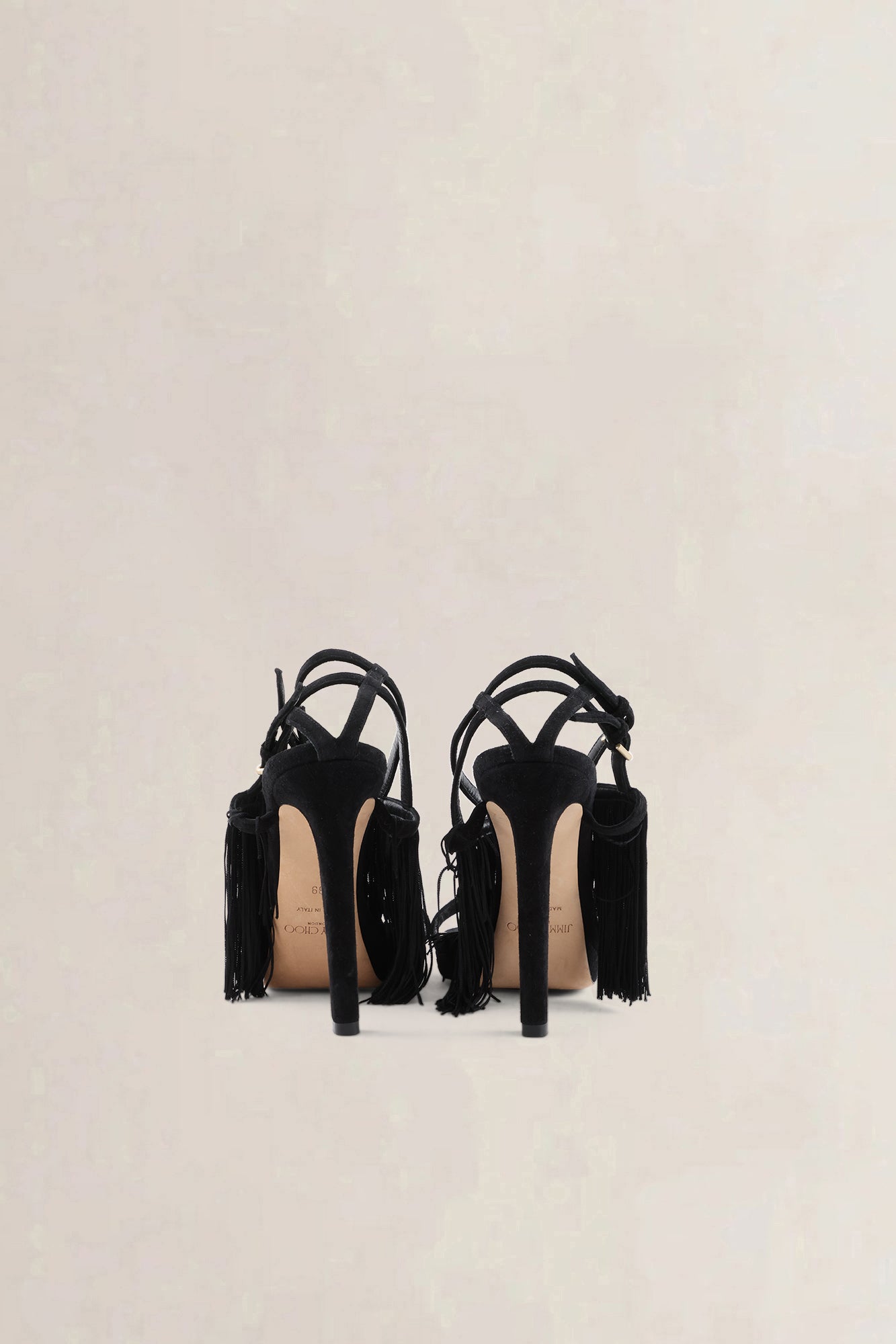 Jimmy Choo Black Suede Viola Tassel Fringe Sandals