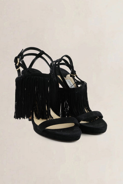 Jimmy Choo Black Suede Viola Tassel Fringe Sandals