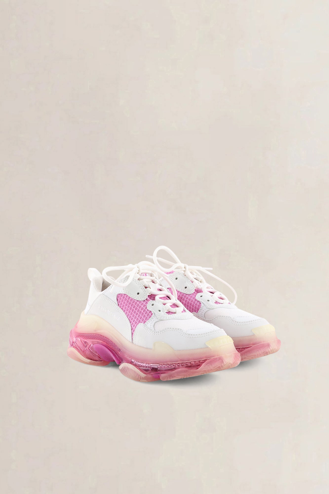 Balenciaga White & Pink Fabric Mesh Triple S Sneakers