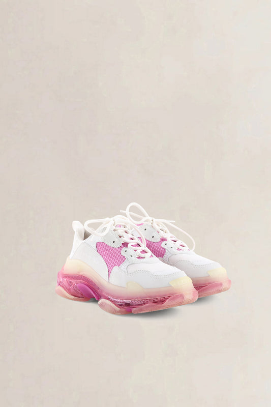 Balenciaga White & Pink Fabric Mesh Triple S Sneakers