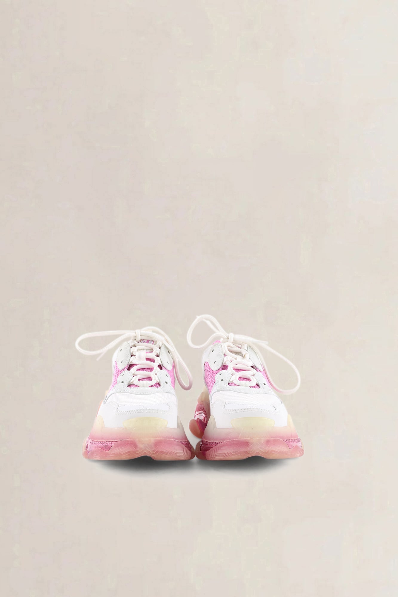 Balenciaga White & Pink Fabric Mesh Triple S Sneakers