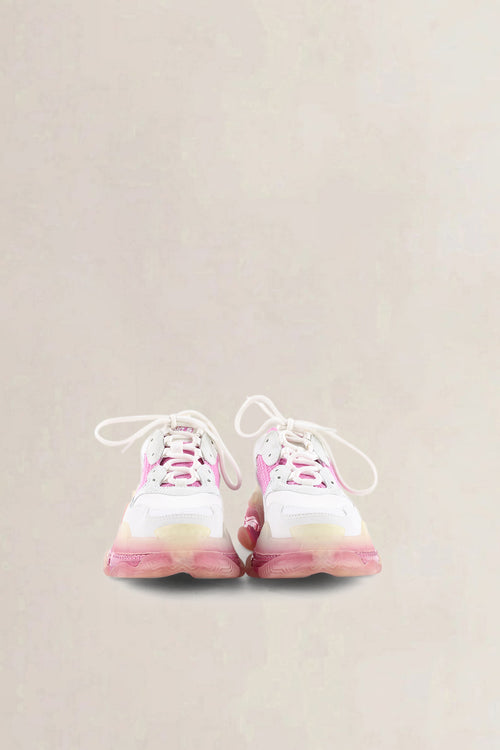 Balenciaga White & Pink Fabric Mesh Triple S Sneakers